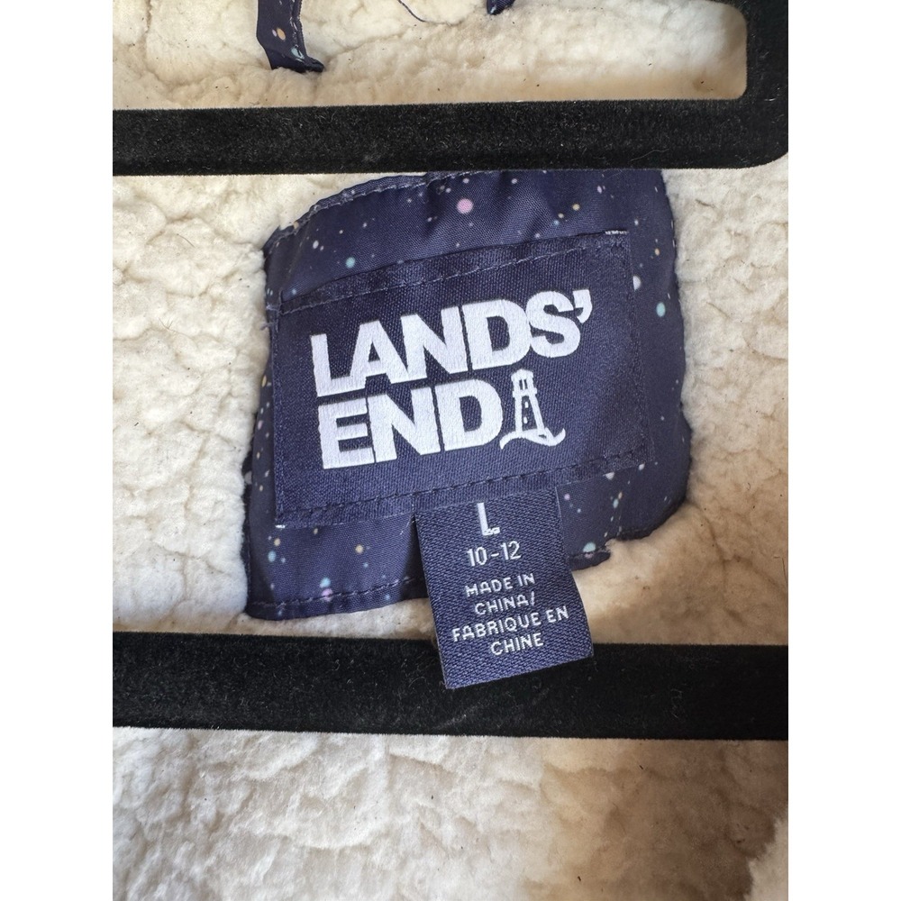 Girls Lands'End Lg (10/12) Navy Zip Up Faux Fur Lined Hooded Parka FLeece Lined - Picture 4 of 6